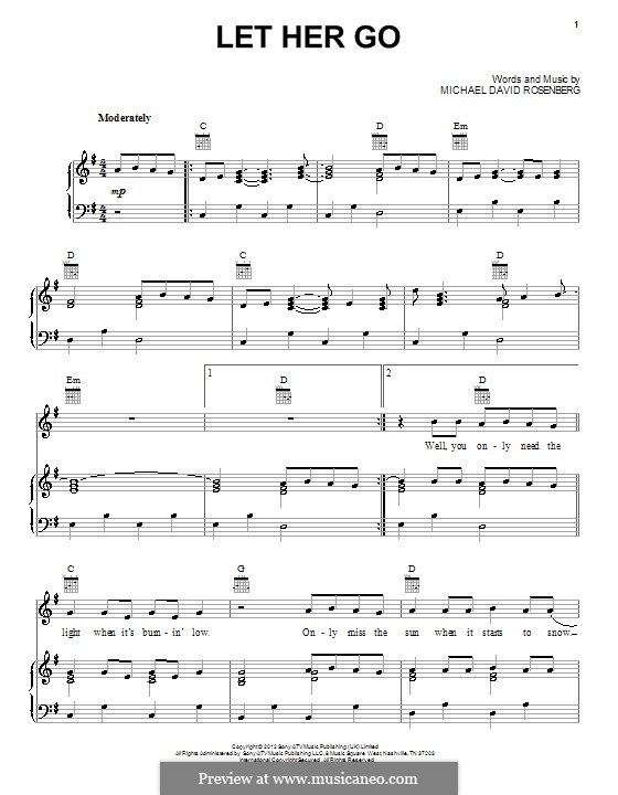 Let Her Go (Passenger): For voice and piano (or guitar) by Michael Rosenberg