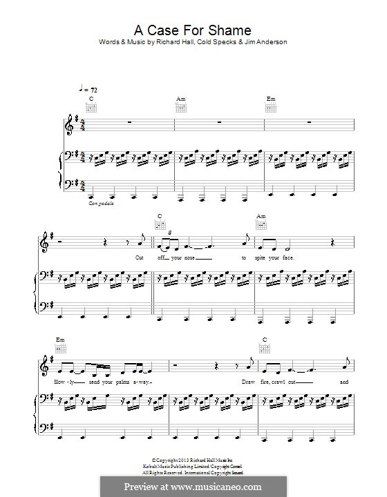 A Case for Shame (Moby): For voice and piano (or guitar) by Richard Hall, Cold Specks, Jim Anderson