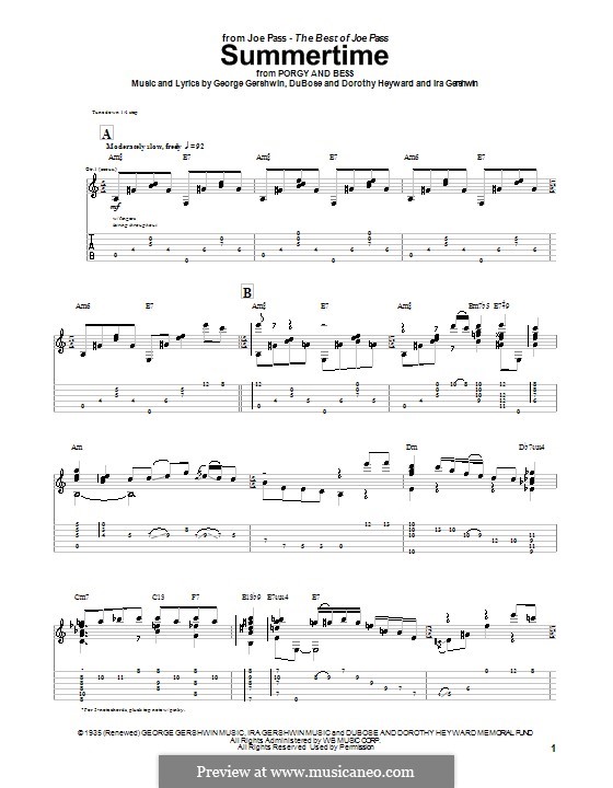 Summertime: For guitar with tab (Joe Pass) by George Gershwin