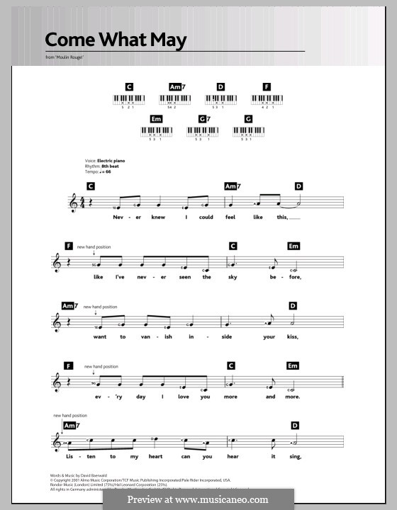 Come What May (from Moulin Rouge): For keyboard by David Baerwald