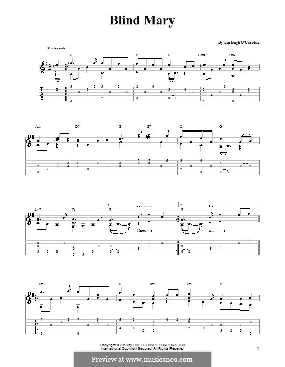 Blind Mary: For guitar with tab by Turlough O'Carolan