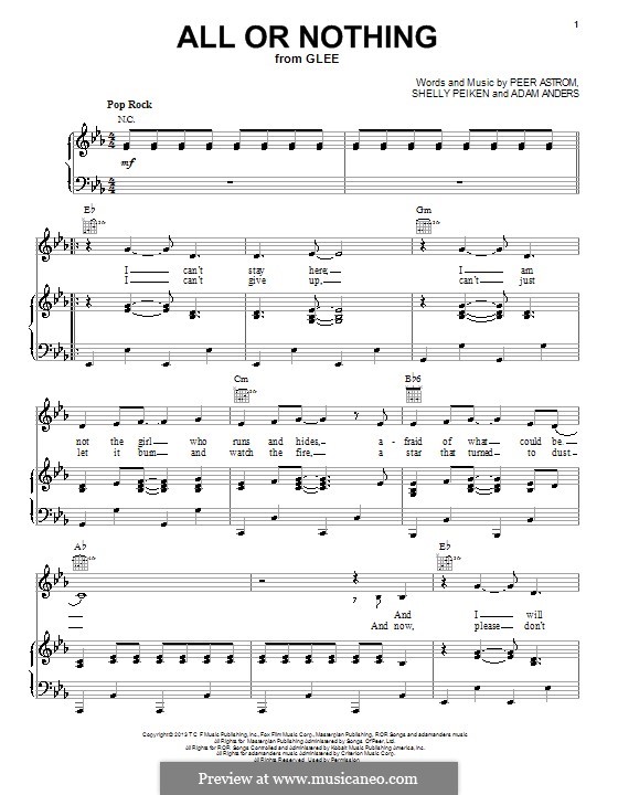 All or Nothing (Glee Cast): For voice and piano (or guitar) by Adam Anders, Peer Åström, Shelly Peiken