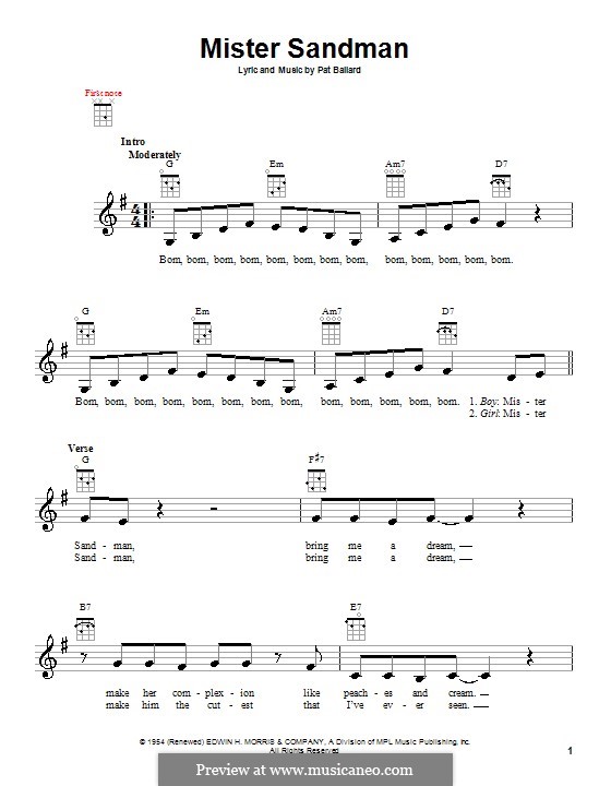 Mister Sandman (The Chordettes): For ukulele by Pat Ballard