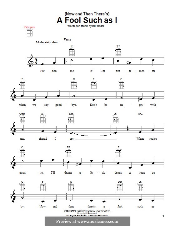(Now and Then There's) A Fool Such as I (Elvis Presley): For ukulele by Bill Trader
