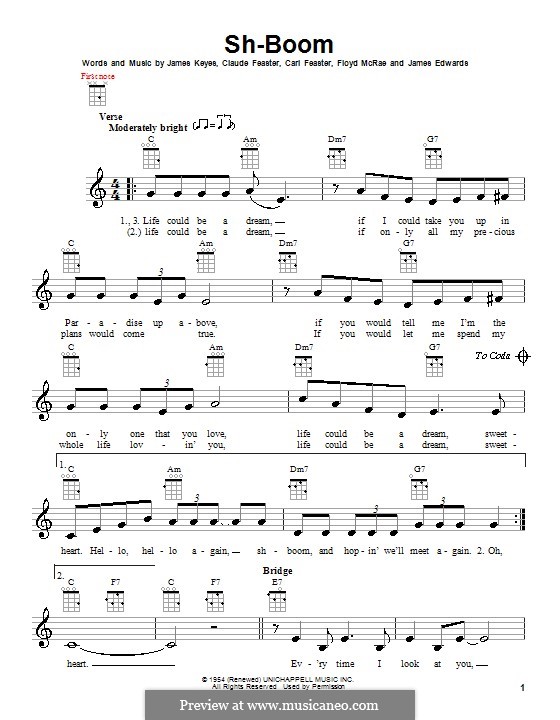 Sh-Boom (Life Could Be a Dream): For ukulele by Carl Feaster, Claude Feaster, Floyd McRae, James Edwards, James Keyes