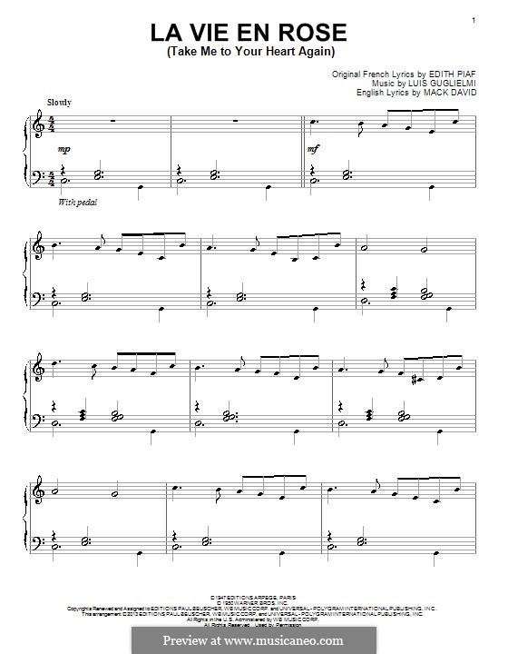 Take Me to Your Heart Again (La Vie en Rose): For piano by R. S. Louiguy