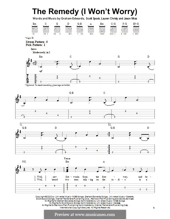 The Remedy (I Won't Worry): For guitar with tab by Graham Edwards, Lauren Christy, Scott Spock