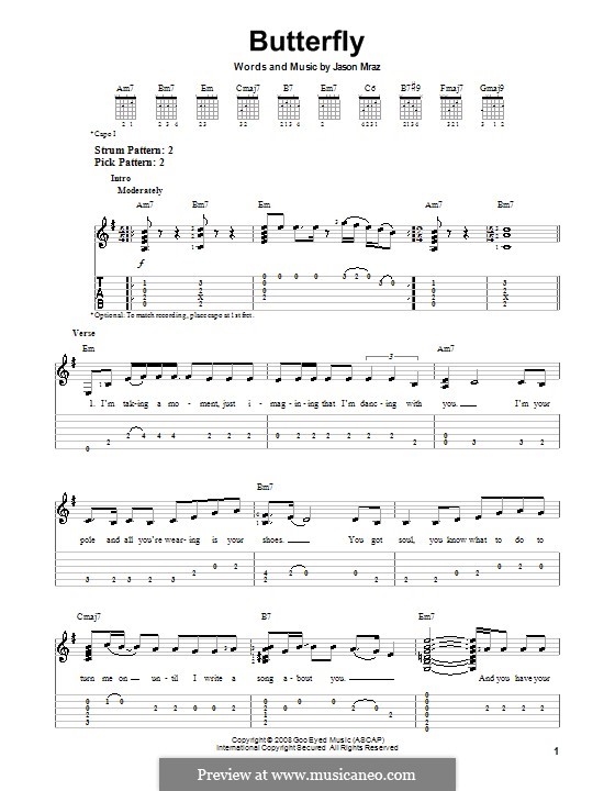 Butterfly: For guitar with tab by Jason Mraz