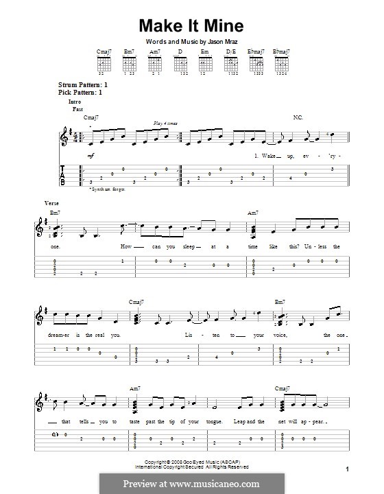 Make It Mine: For guitar with tab by Jason Mraz
