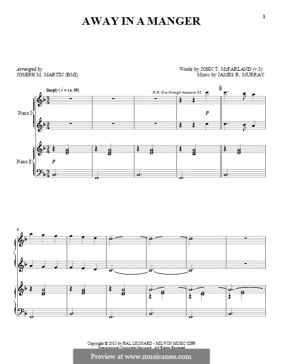 Away in a Manger (Printable Scores): For piano by James R. Murray