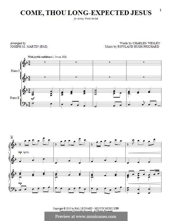 Come, Thou Long-Expected Jesus: For piano by Rowland Huw Prichard