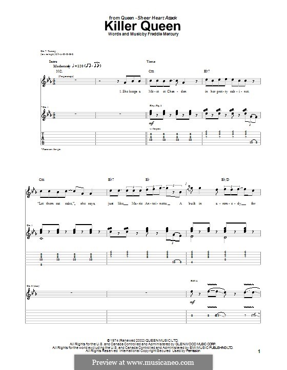 Killer Queen (Queen): For guitar with tab by Freddie Mercury