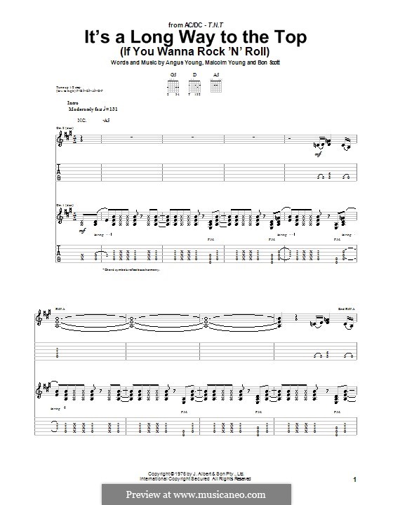 It's a Long Way to the Top (If You Wanna Rock 'n' Roll): For guitar with tab by Angus Young, Bon Scott, Malcolm Young