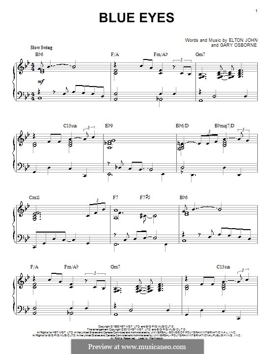 Blue Eyes by E. John, G. Osborne - sheet music on MusicaNeo