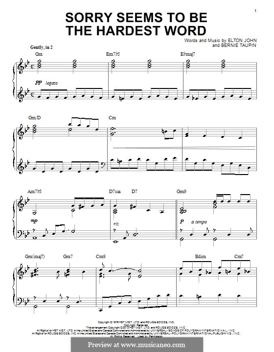 Sorry Seems to be the Hardest Word: For piano by Elton John