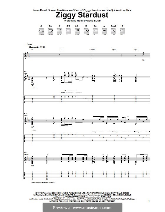 Ziggy Stardust: For guitar with tab by David Bowie