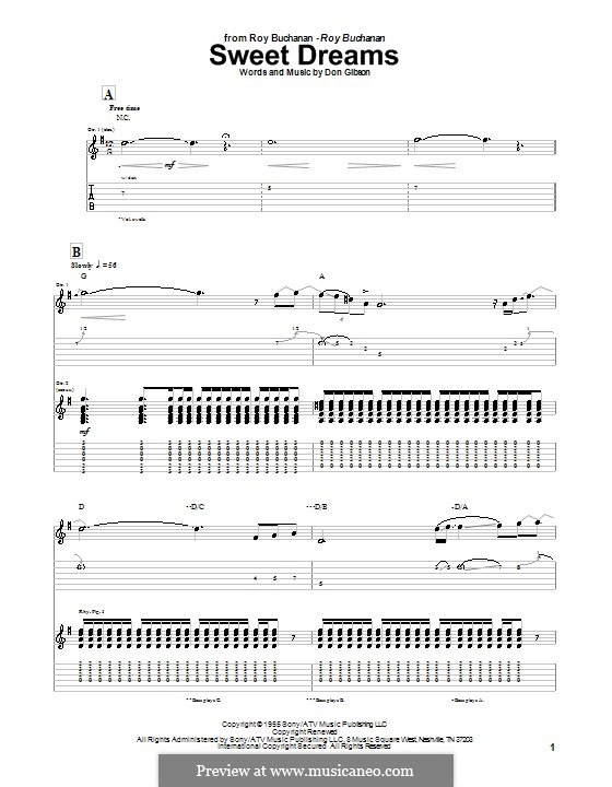 Sweet Dreams (Patsy Cline): For guitar with tab by Don Gibson