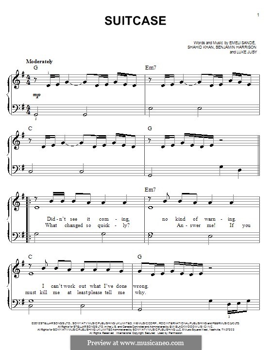 Suitcase by B. Harrison, E. Sandé, S. Khan sheet music on MusicaNeo
