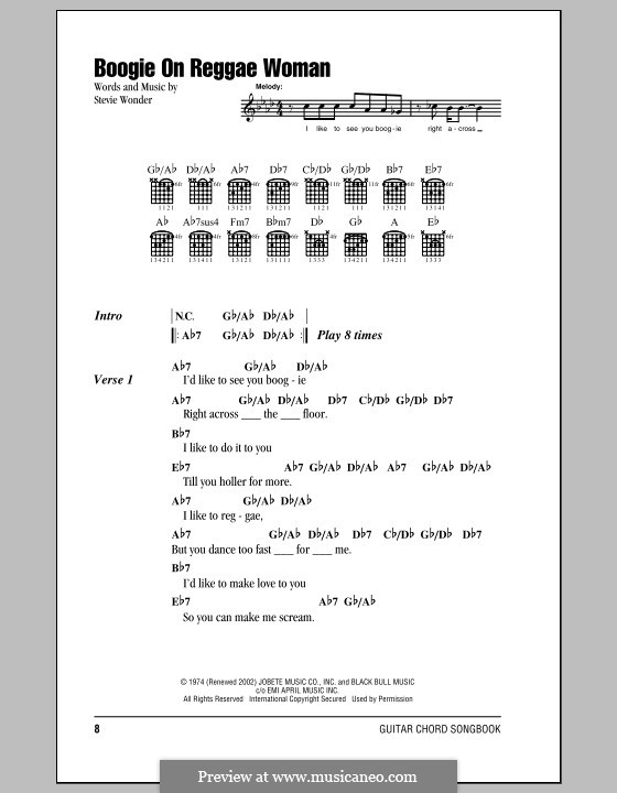 Boogie on Reggae Woman: Lyrics and chords by Stevie Wonder