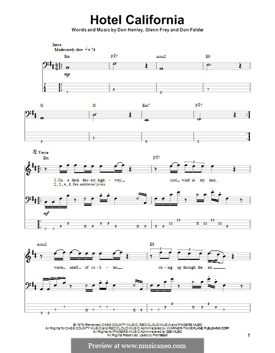 Hotel California (The Eagles): For bass guitar with tab by Don Felder, Don Henley, Glen Frey