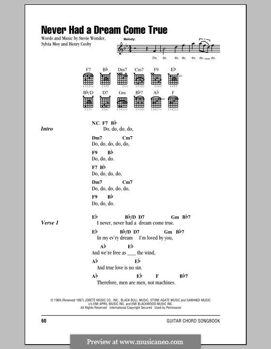 Never Had a Dream Come True (Stevie Wonder): Lyrics and chords by Henry Cosby, Sylvia Moy