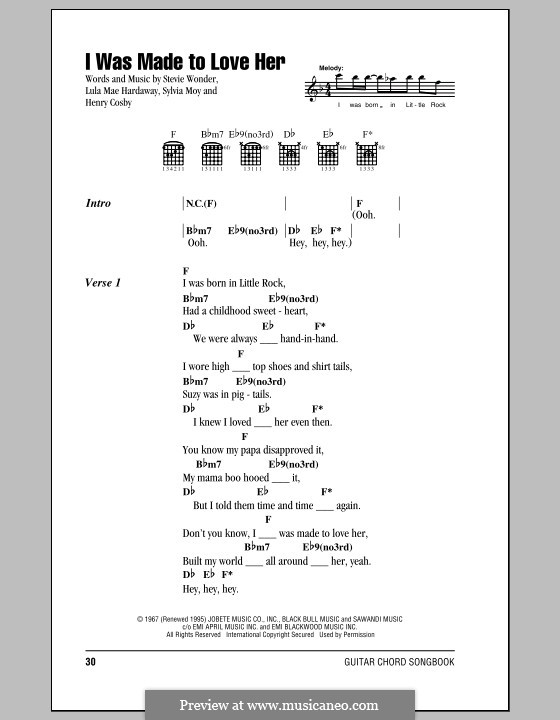 I Was Made to Love Her (Stevie Wonder): Lyric and chords by Henry Cosby, Lula Mae Hardaway, Sylvia Moy