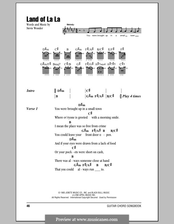 Land of La La: Lyrics and chords by Stevie Wonder