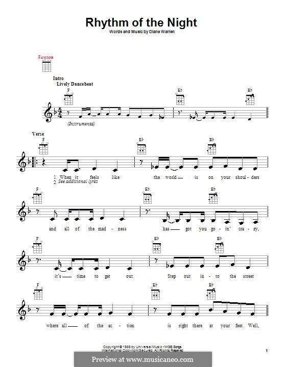 Rhythm of the Night (DeBarge): For ukulele by Diane Warren