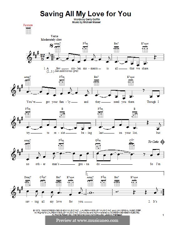 Saving All My Love for You (Whitney Houston): For ukulele by Gerry Goffin, Michael Masser