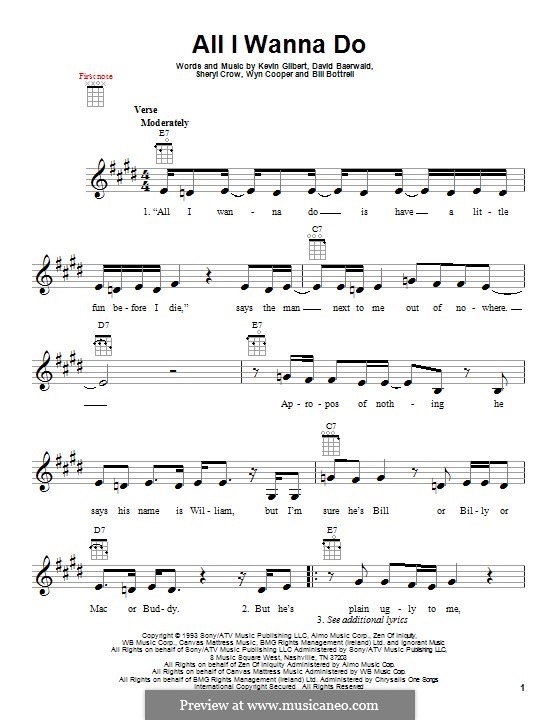 All I Wanna Do: For ukulele by Bill Bottrell, David Baerwald, Kevin Gilbert, Sheryl Crow, Wyn Cooper