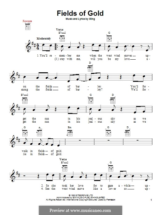 Fields of Gold: For ukulele by Sting