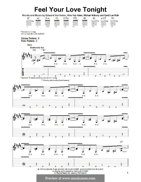 Feel Your Love Tonight (Van Halen): For guitar with tab by Alex Van Halen, Edward Van Halen, Michael Anthony