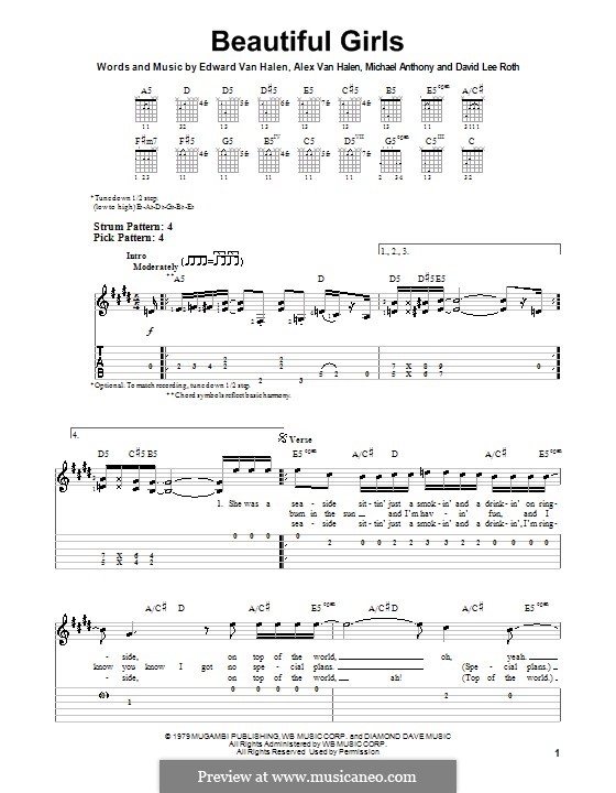 Beautiful Girls (Van Halen): For guitar with tab by Alex Van Halen, David Lee Roth, Edward Van Halen, Michael Anthony