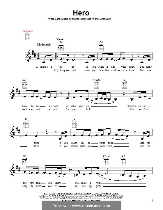 Hero: For ukulele by Mariah Carey, Walter Afanasieff