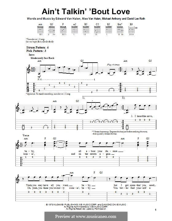 Ain't Talkin' 'Bout Love (Van Halen): For guitar with tab by Alex Van Halen, David Lee Roth, Edward Van Halen, Michael Anthony