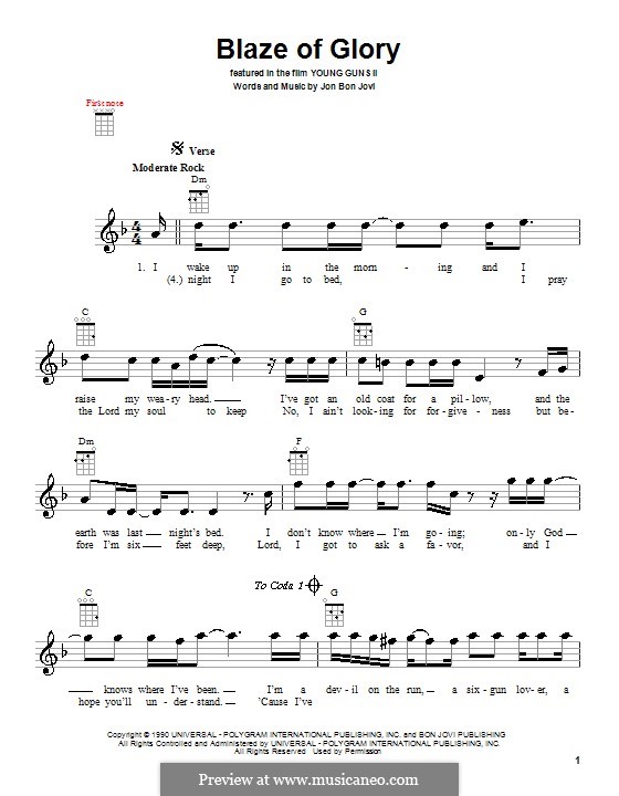 Blaze of Glory (Bon Jovi): For ukulele by Jon Bon Jovi