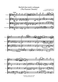 Chorale Preludes, Miscellaneous: Herzlich thut mich verlangen. Arrangement for String Quartet, BWV 727 by Johann Sebastian Bach