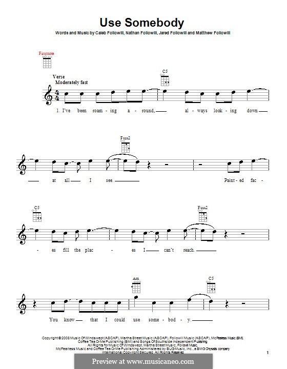 Use Somebody (Kings of Leon): For ukulele by Anthony Caleb Followill, Jared Followill, Matthew Followill, Nathan Followill