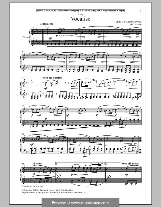 vocalise op 34 no 14 by s rachmaninoff sheet music on musicaneo vocalise sheet music