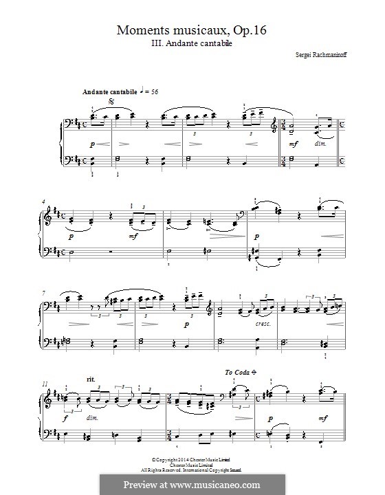 Six Moments Musicaux, Op.16: No.3 Andante cantabile by Sergei Rachmaninoff