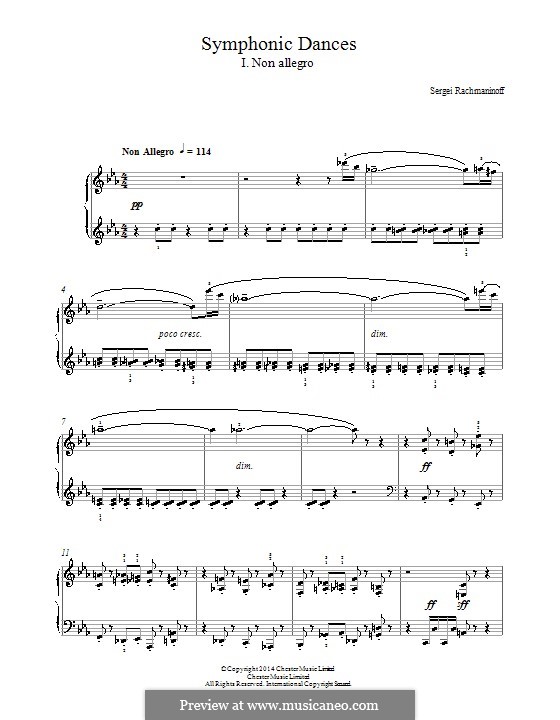 Symphonic Dances, Op.45: Movement I, for piano by Sergei Rachmaninoff