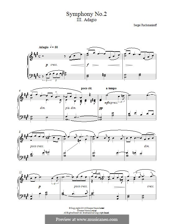 Symphony No.2, Op.27: Movement III (Fragment), for piano by Sergei Rachmaninoff