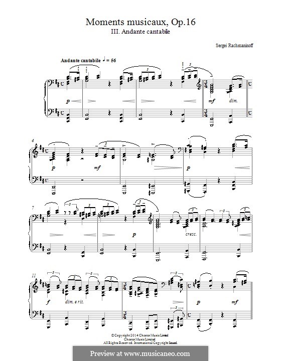 Six Moments Musicaux, Op.16: No.3 Andante cantabile by Sergei Rachmaninoff