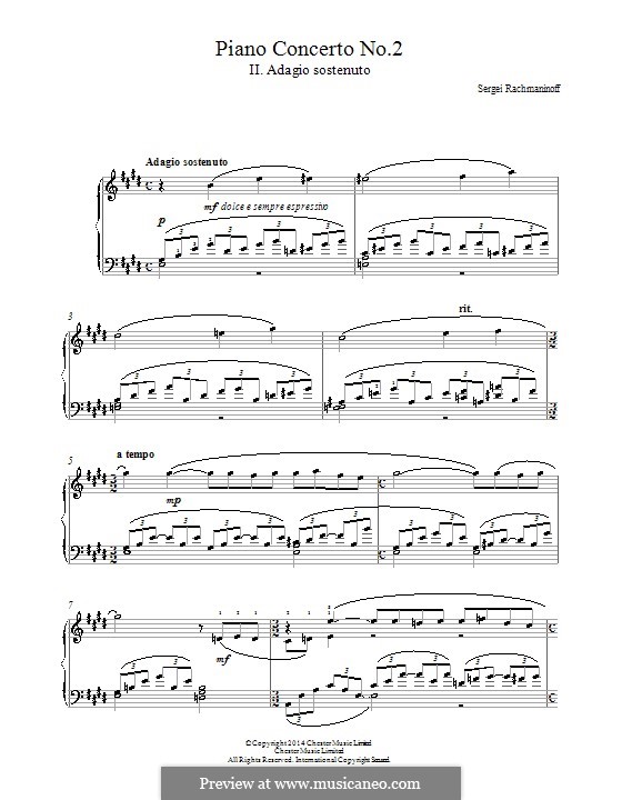 Piano Concerto No.2 in C Minor, Op.18: Movement II (fragment). Arrangement for piano by Sergei Rachmaninoff