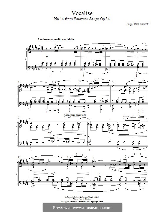 Vocalise, Op.34 No.14: For piano by Sergei Rachmaninoff