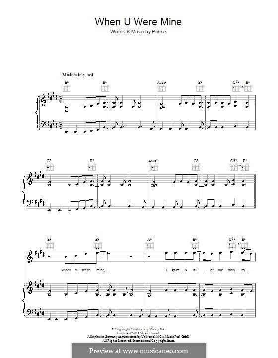 When You Were Mine: For voice and piano (or guitar) by Prince