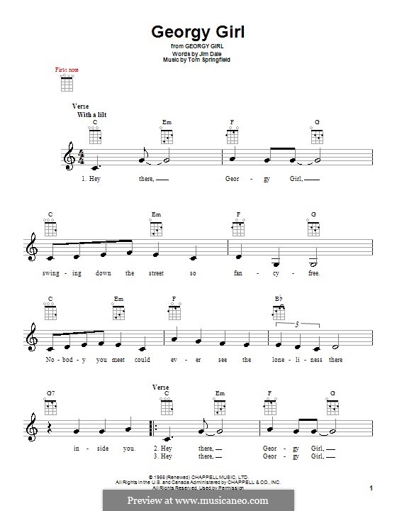 Georgy Girl (The Seekers): For ukulele by Jim Dale, Tom Springfield