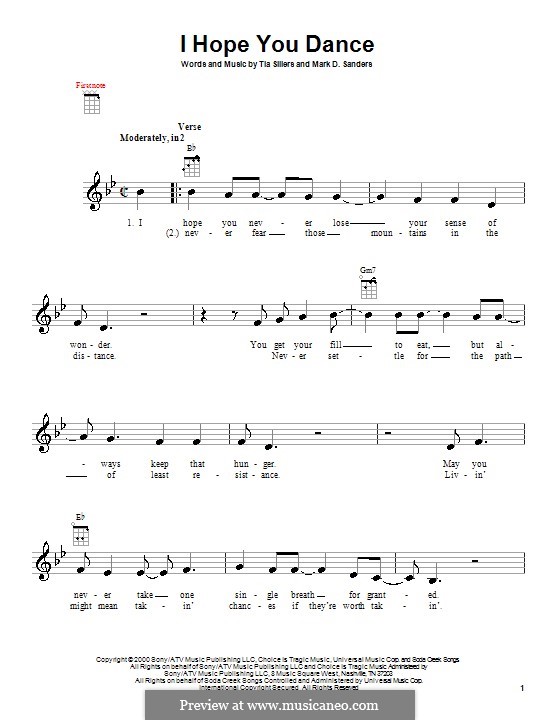 I Hope You Dance (Lee Ann Womack): For ukulele by Mark D. Sanders, Tia Sillers