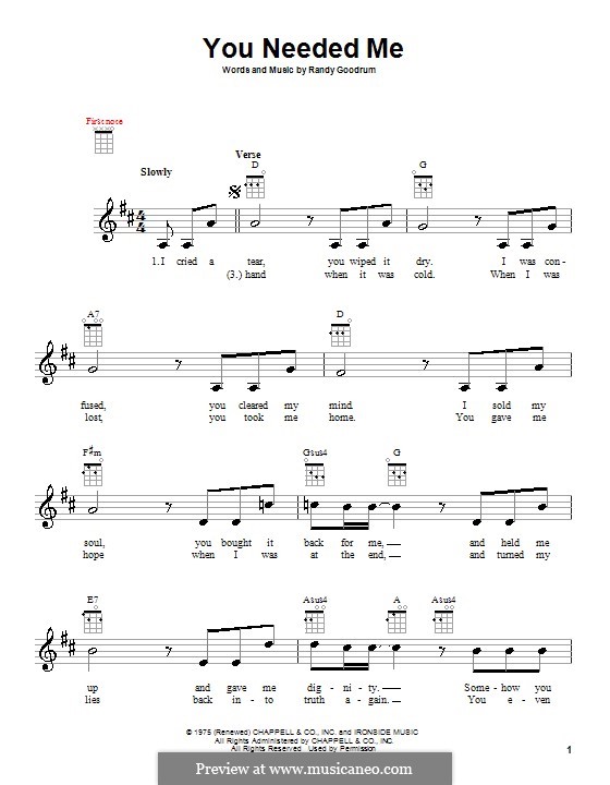 You needed me anne murray by r goodrum sheet music on musicaneo