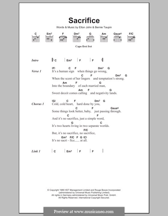 Elton John Sacrifice Sheet Music for Beginners in C Major - Download &  Print - SKU: MN0136811